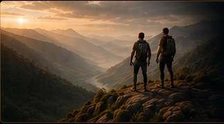 High performers overlooking a mountain landscape